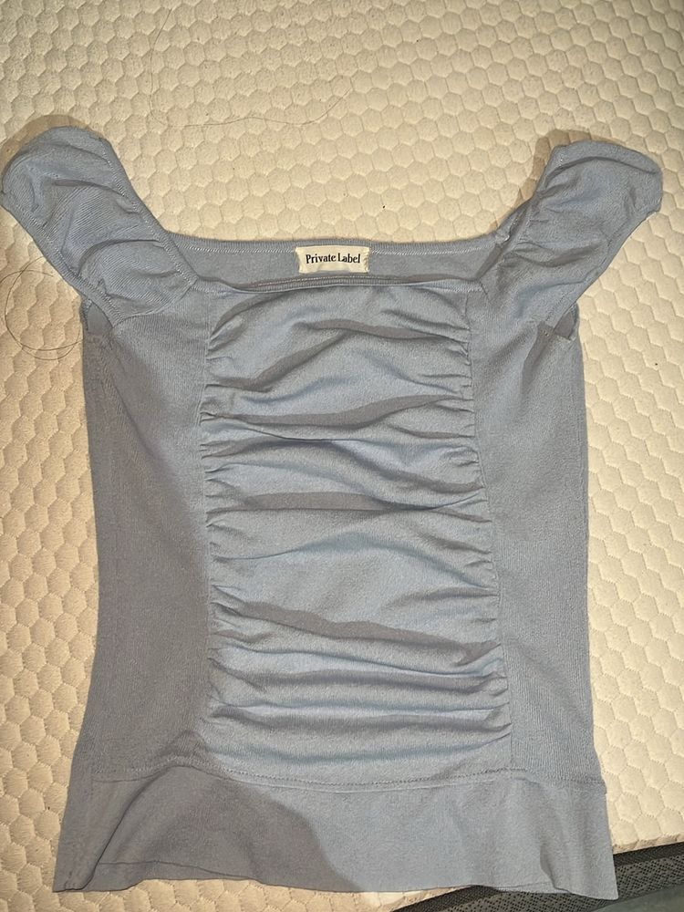 Light Blue Crop Top With Half Sleeves Wit
