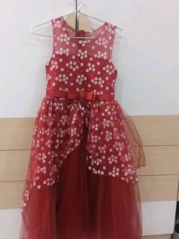 Deep Red Colour Party Gown For 6-9
