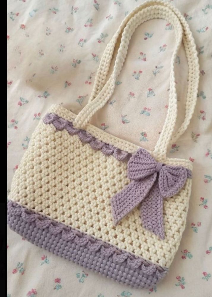 Handmade Crochet Tote Bag with Bow