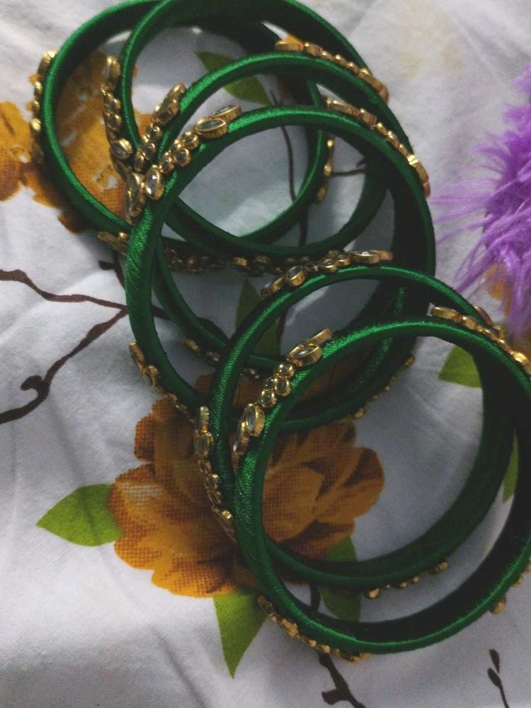 Emerald Green &amp; Gold Bangles - Set of 6