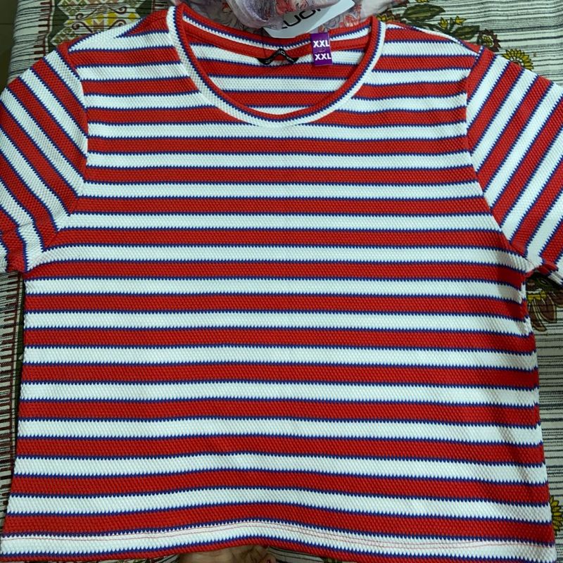 Red &amp; White Striped Crop Top XXL