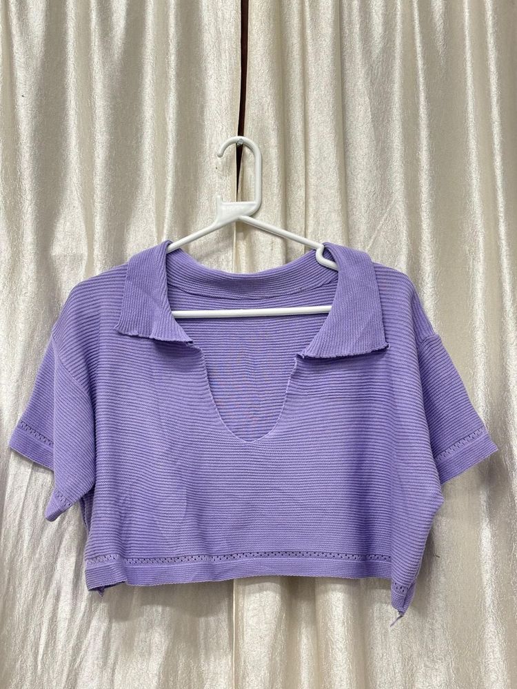 Lavender Cropped Polo Top