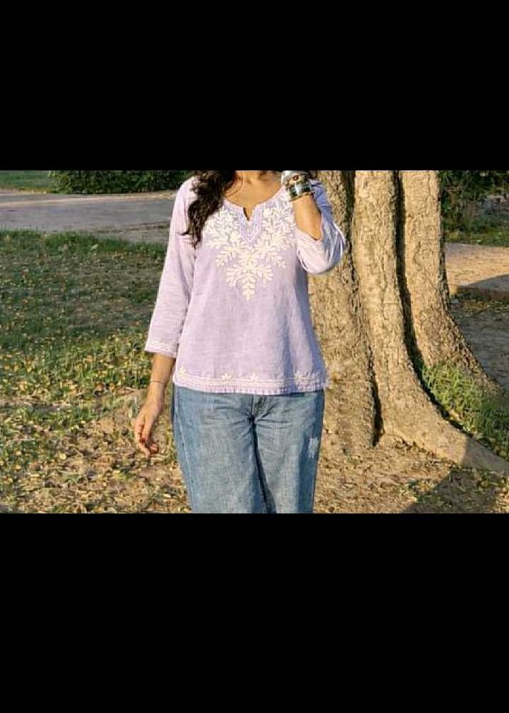 Embroidered Lavender Tunic Top