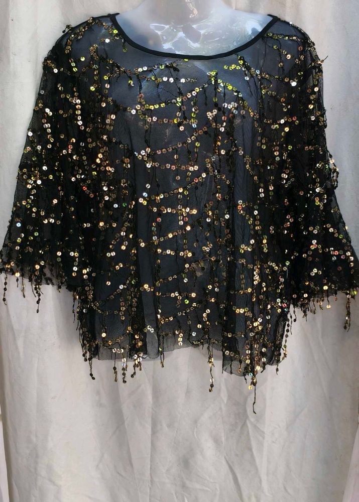 151212. Sequin Embellished Black Top