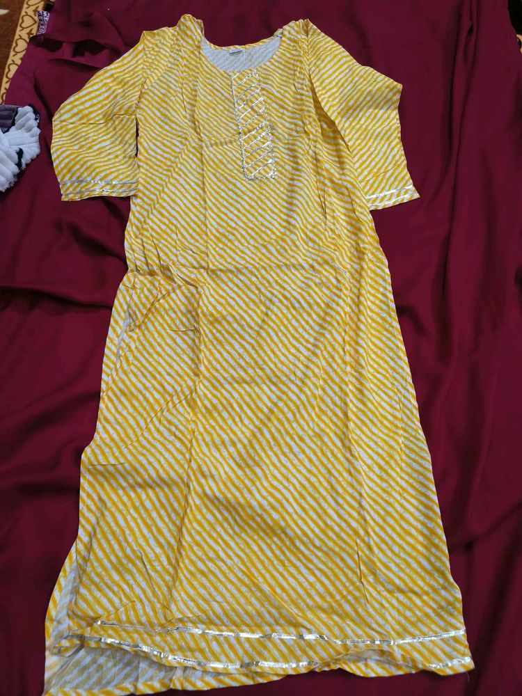 Rajasthani Yellow Lehriya Striped Kurta