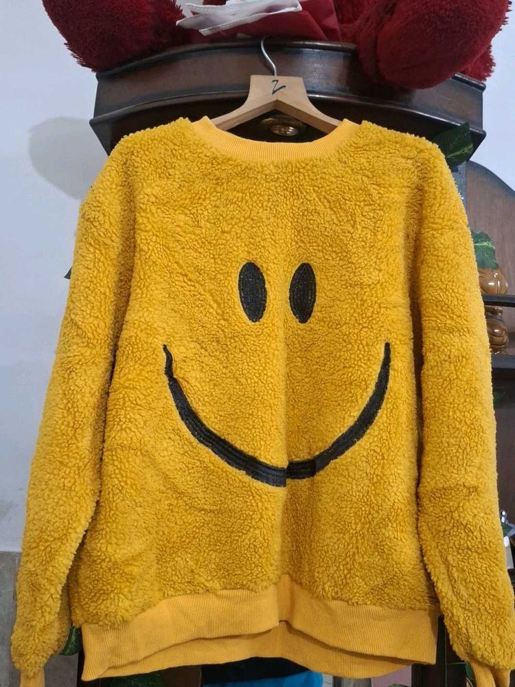 Smiley Face Fuzzy Yellow Pullover