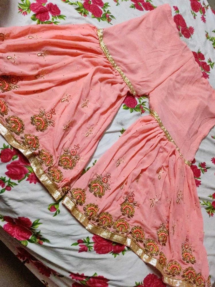 Peach Embroidered Sharara Suit