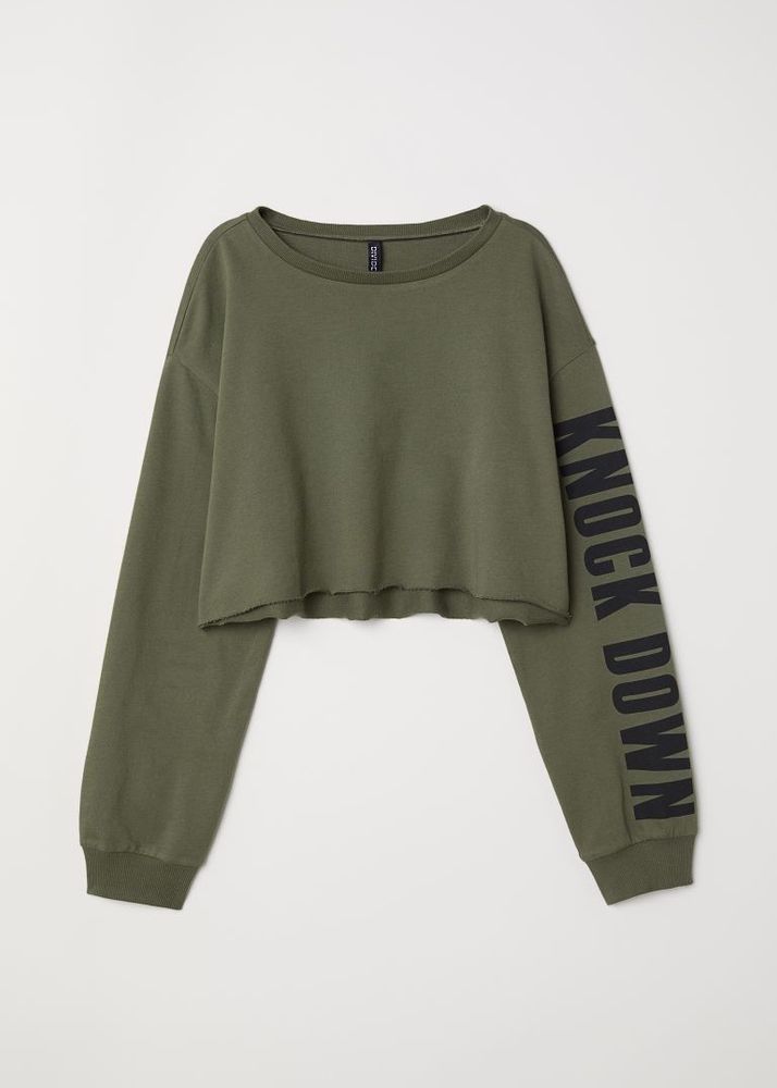 H&amp;M Olive Long Sleeve Crop Top