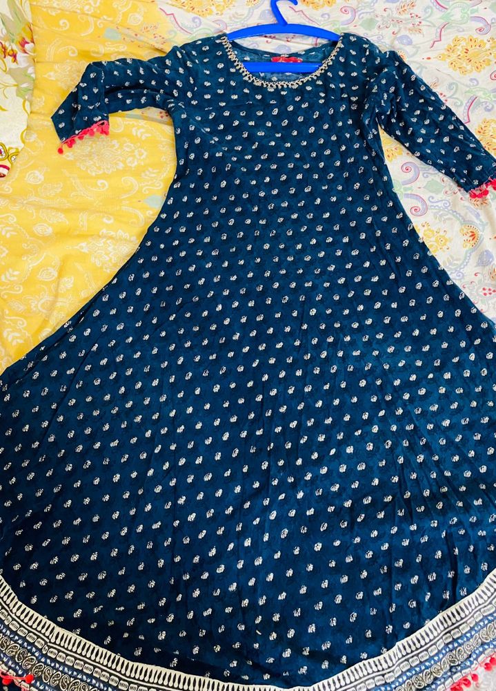 Elegant Navy Blue Printed Kurta