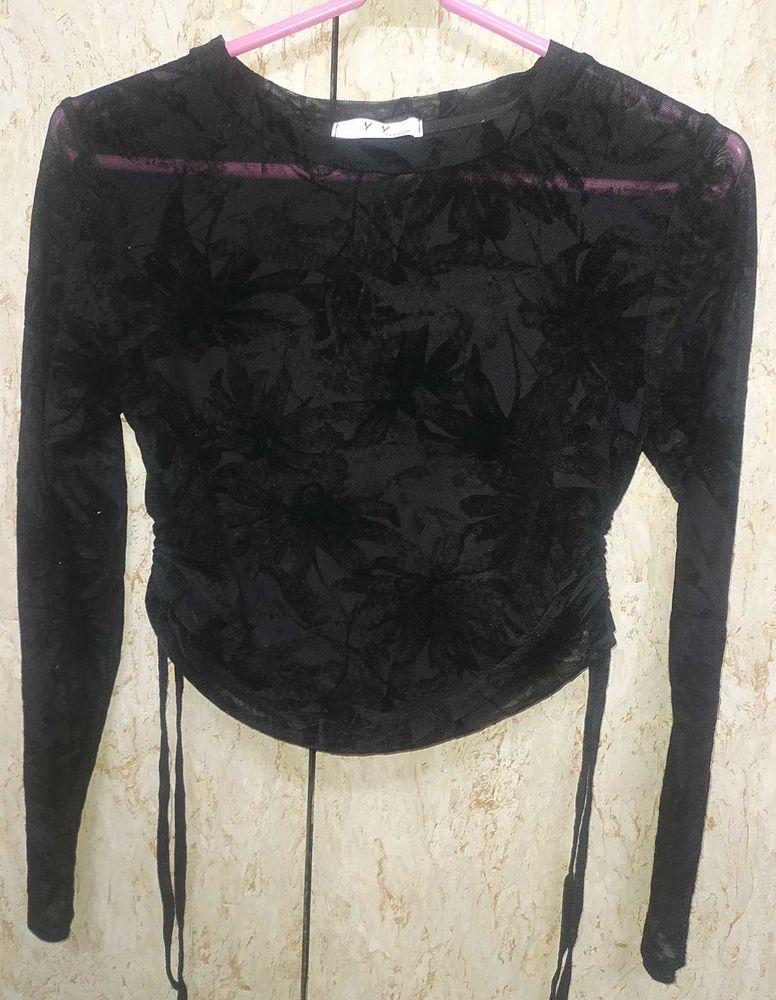 Black Mesh Top With Cinched Waist🪐