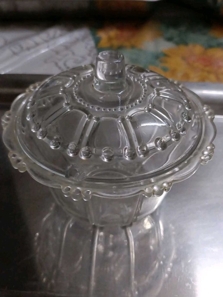 Vintage Glass Candy Bowl with Lid