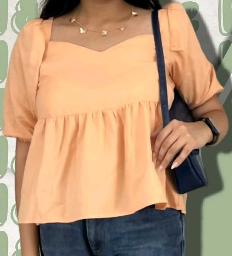 Peach Fleared Balloon Sleeves Top