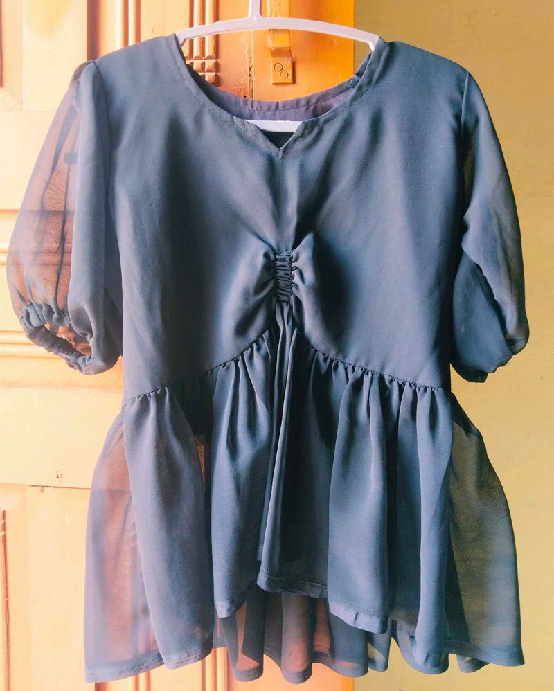 Elegant Sheer Sleeve Peplum Top