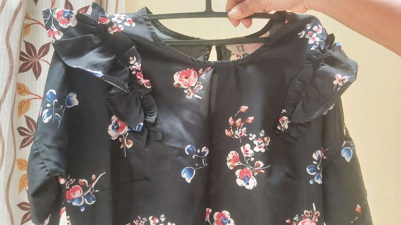 Black Western Top With Printed Flowers