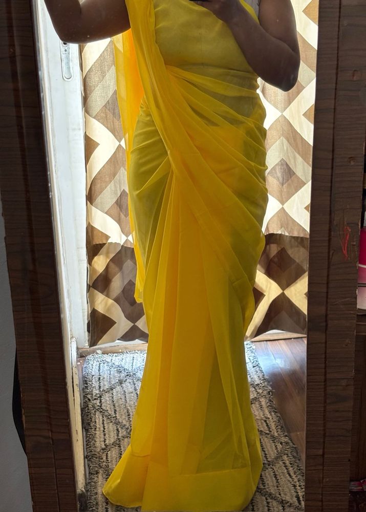Elegant Yellow Saree with Pico Fall done.