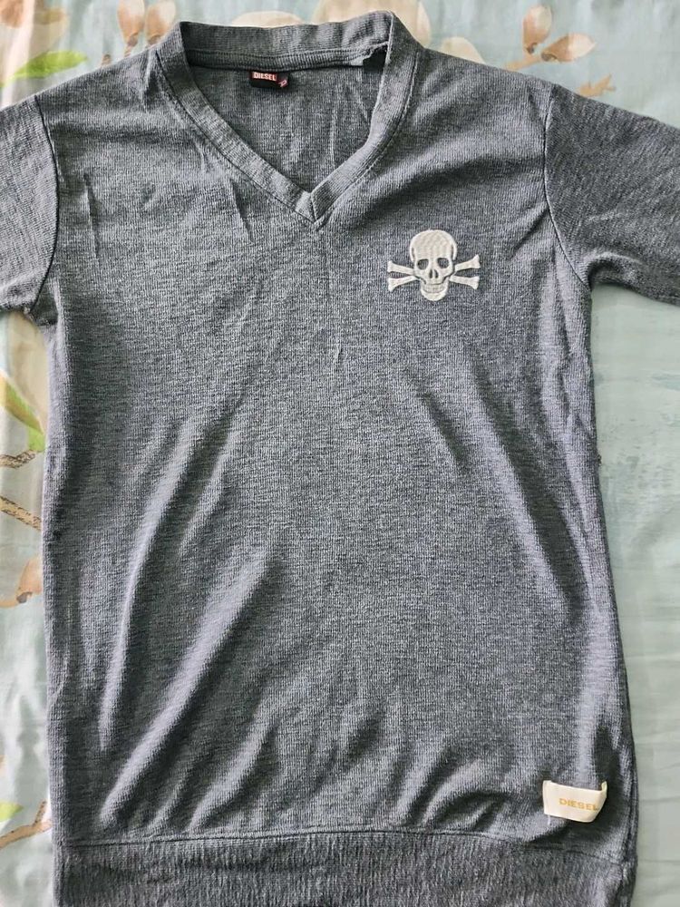 Diesel Gray Skull V-Neck Tee