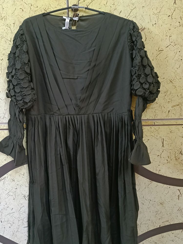 Stylish Dark Mehndi Colour One Piece Dress