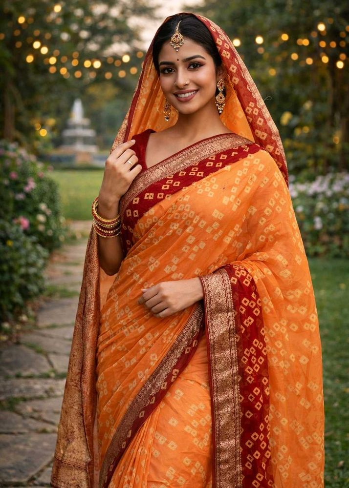 Elegant Orange Bandhani Saree