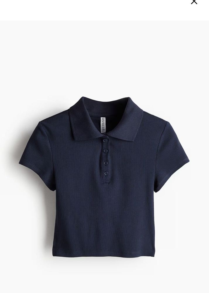 Navy Polo Crop Top