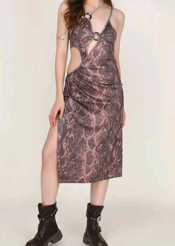 Snakeskin Print Cutout Dress
