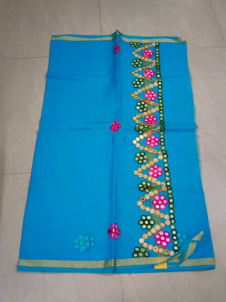 Kota Cotton Saree With Plastic Mirror Thread Work
