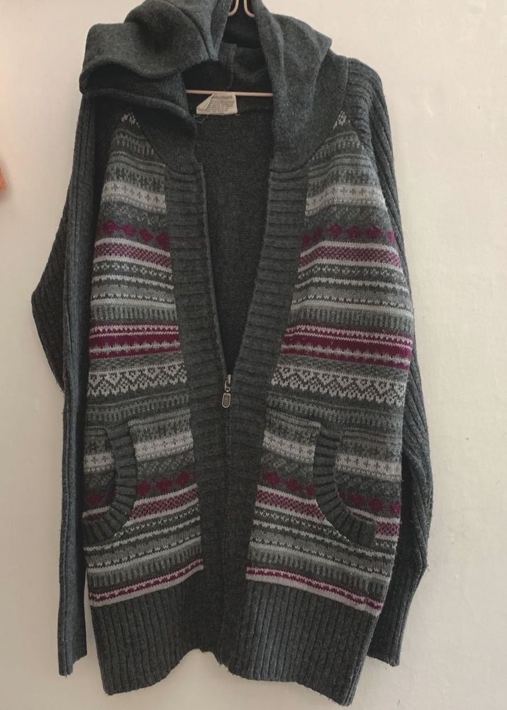 Hooded Dark Grey Knit Cardigan