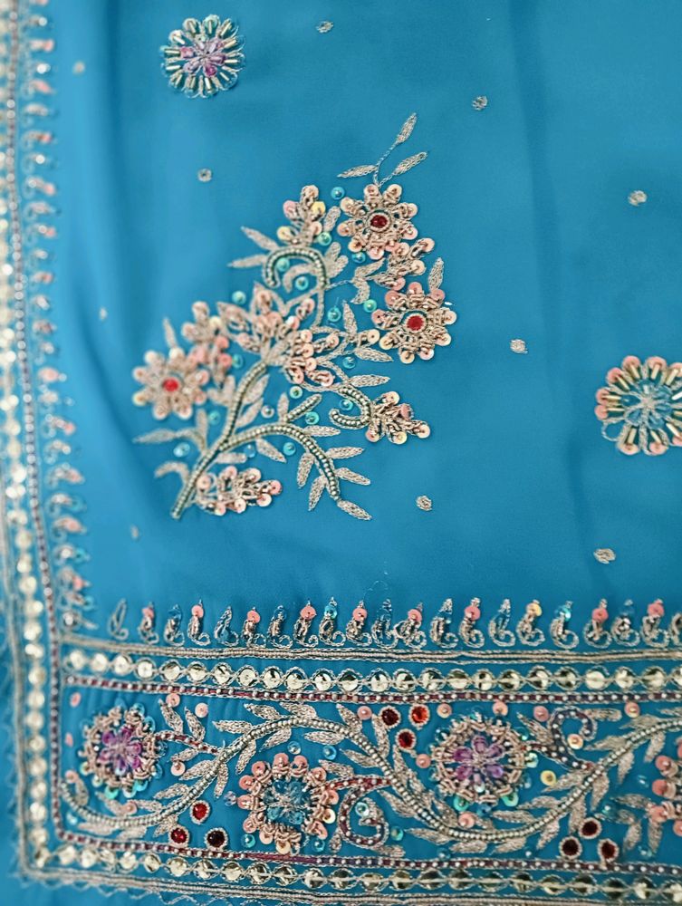 Blue Pure Hand Work Saree