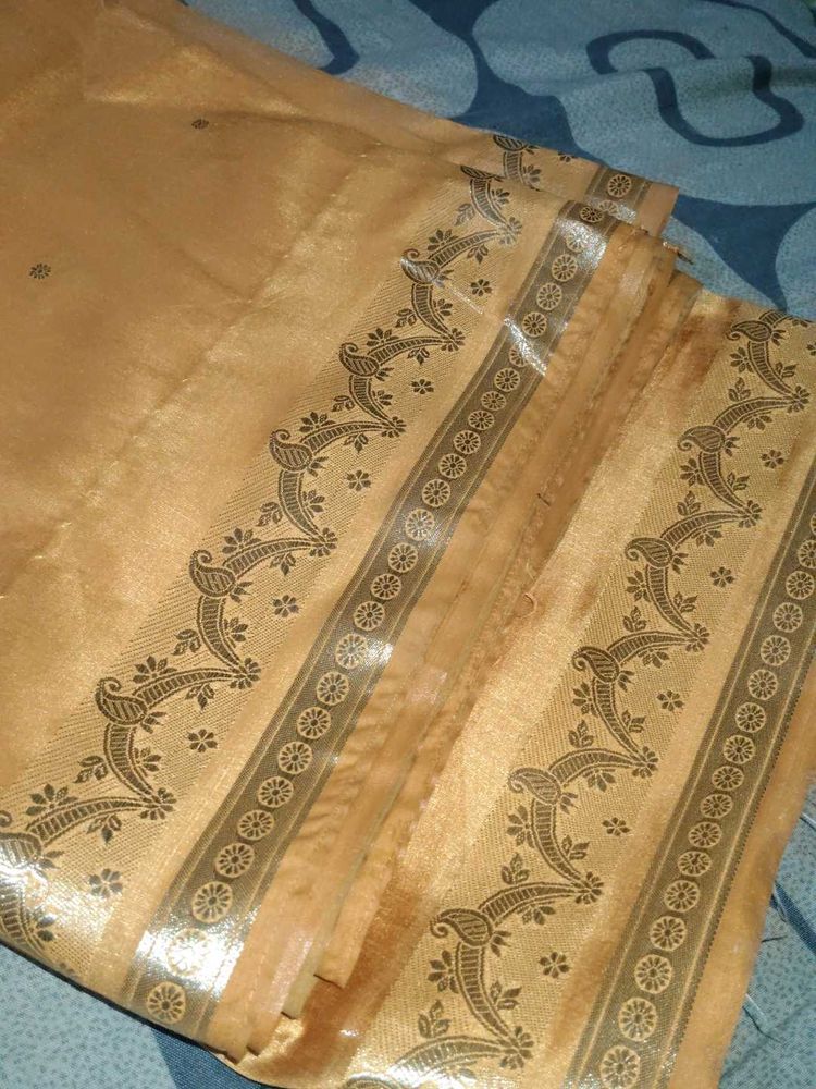 Golden Saree with Floral Border