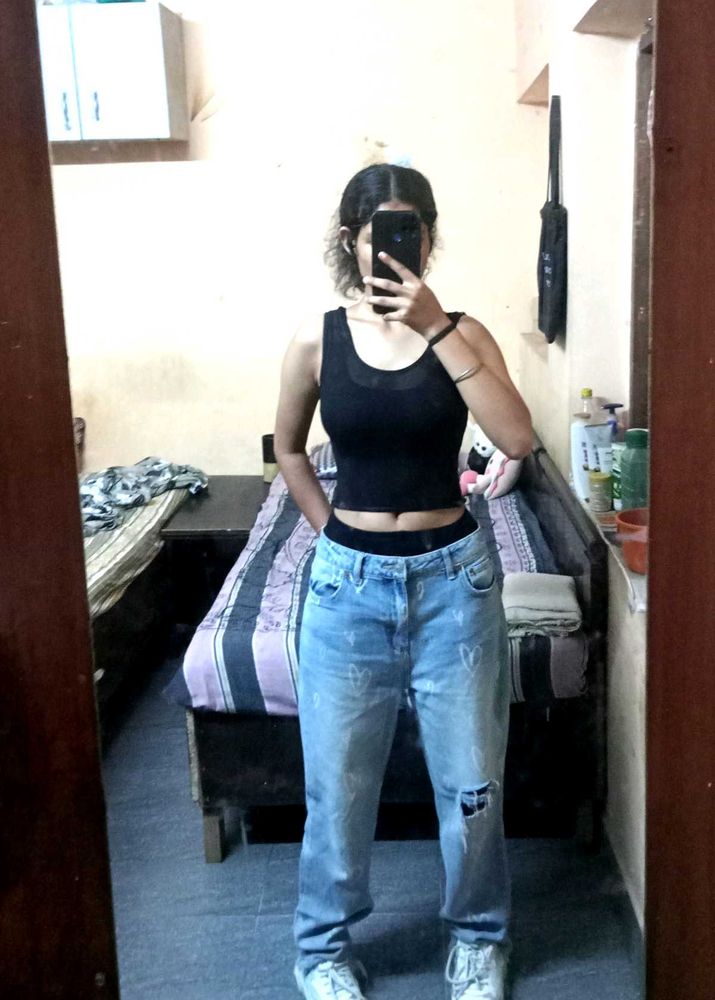 Heart Print Ripped Jeans