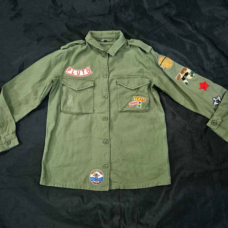 Embroidered Army Green Shirt|vintage|rugged