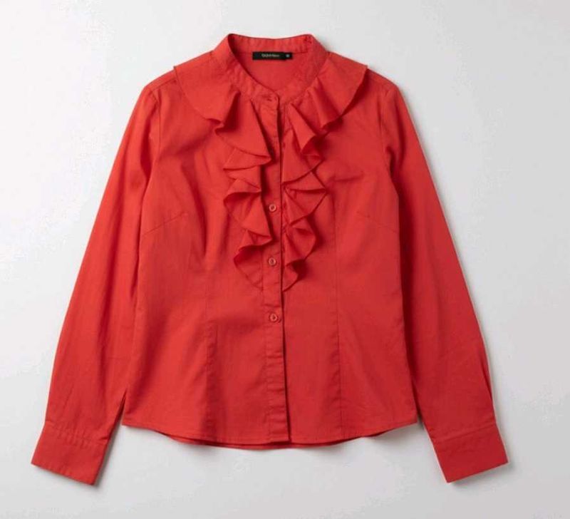 Ruffled Front Red Blouse, korean top♥️