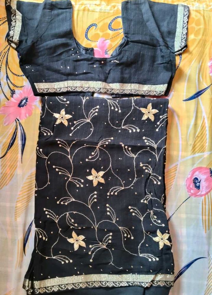 Elegant black saree with blouse
