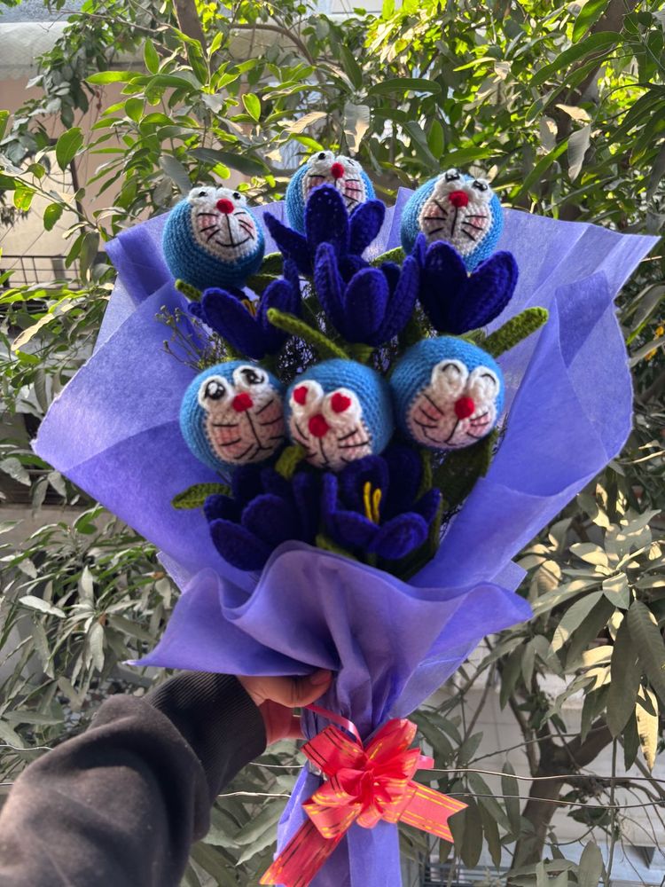 Crochet Doraemon flower bouquet