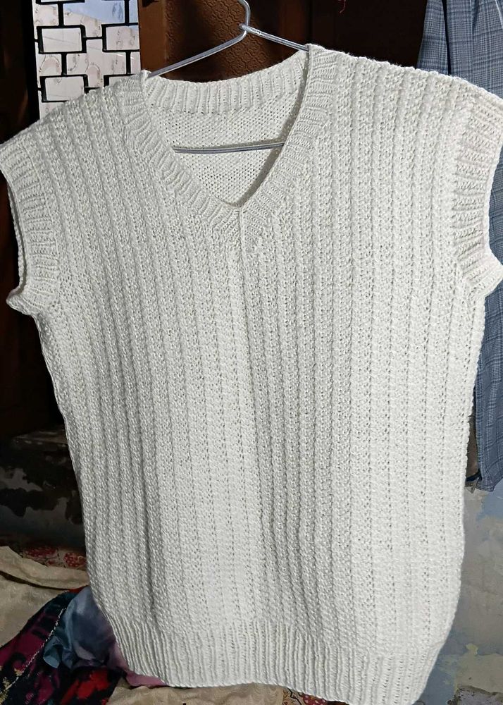 Vintage Woolen Knit Vest (Off White)