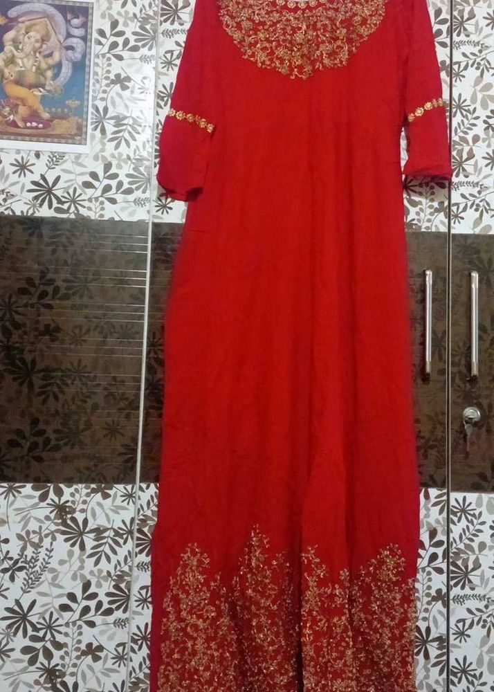 Elegant Red Embroidered  gold embroidery gown