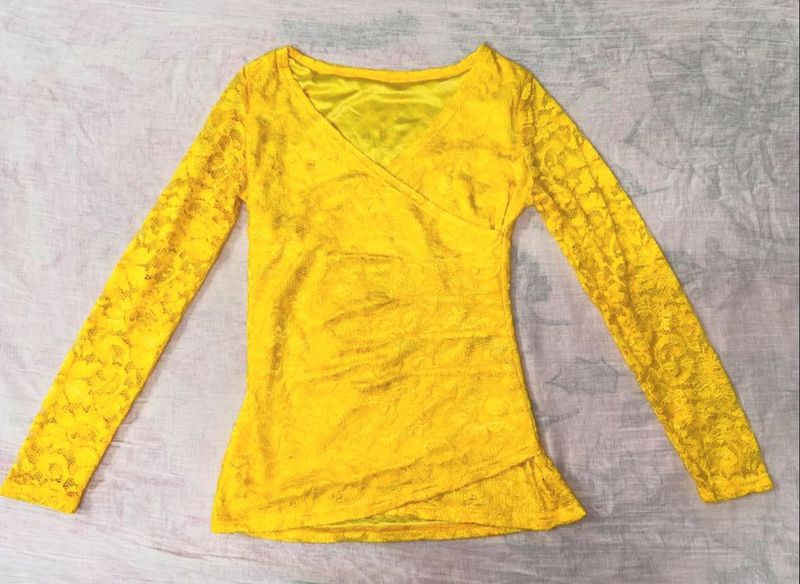 Y2K Yellow Lace Top Vintage