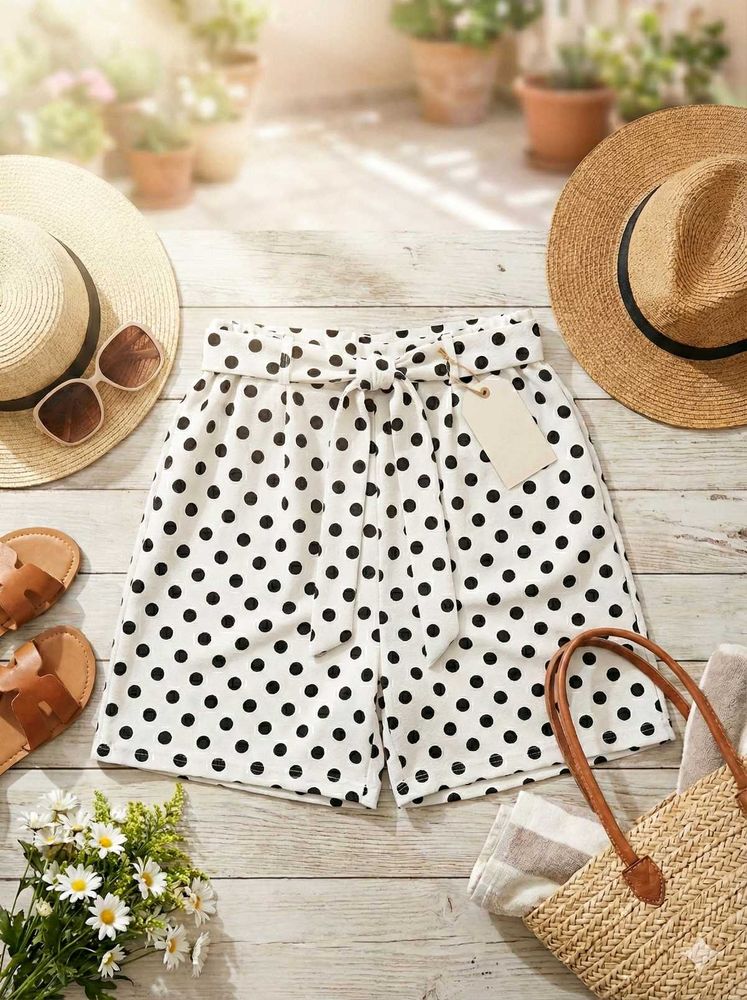 Polka Dot Tie Waist Shorts