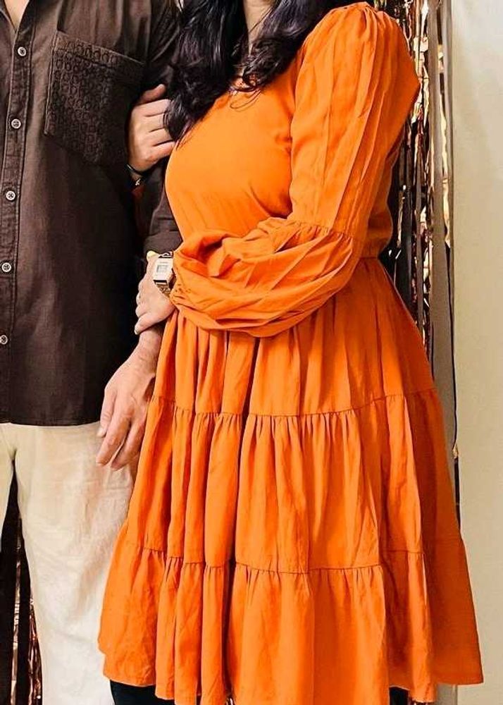 Orange Frill Summer Dress
