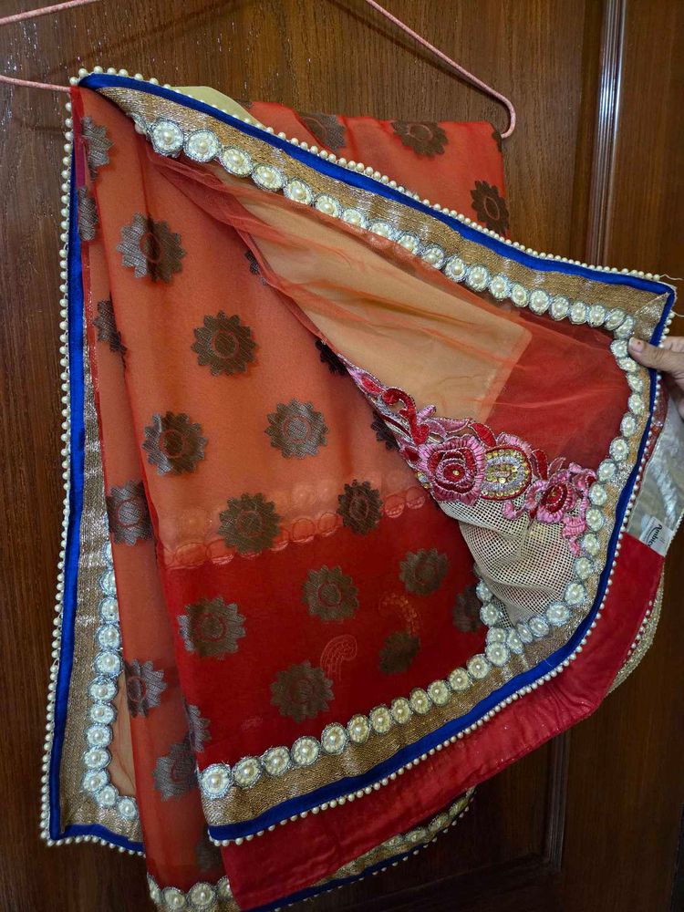 Elegant Orange Net Saree
