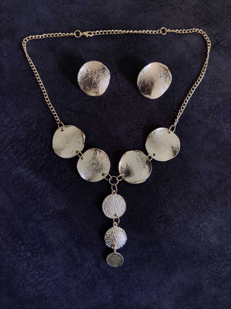 Gold-silver Tone Necklace and Earrings Set