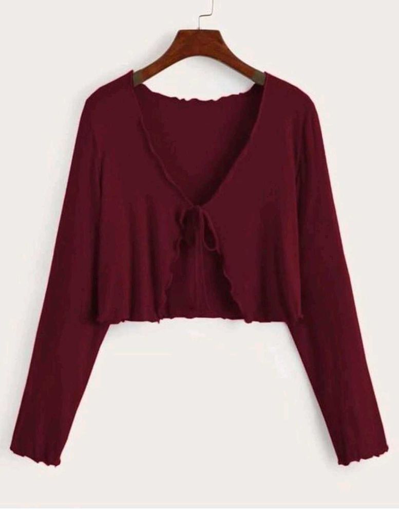 Burgundy Tie-Front Crop Top
