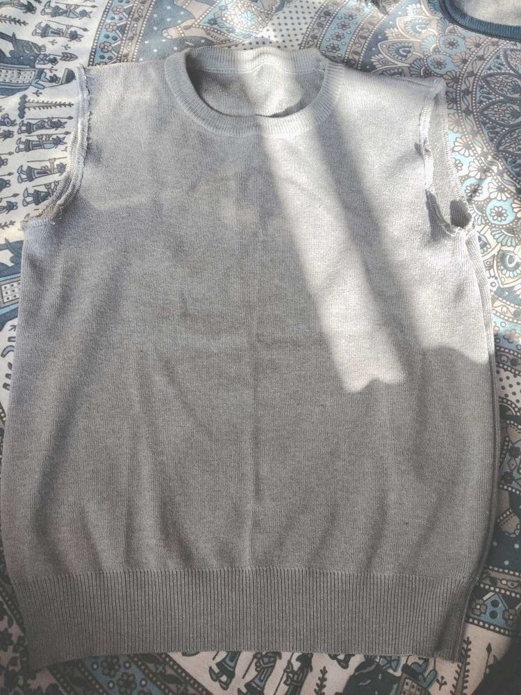 Grey Sleeveless Sweater Vest