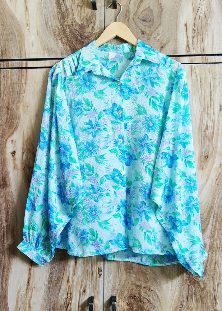 Light Green Floral Shirt Size-44-46