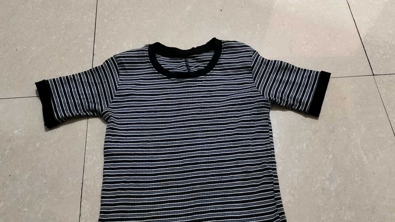 Blue Striped Ribbed Top