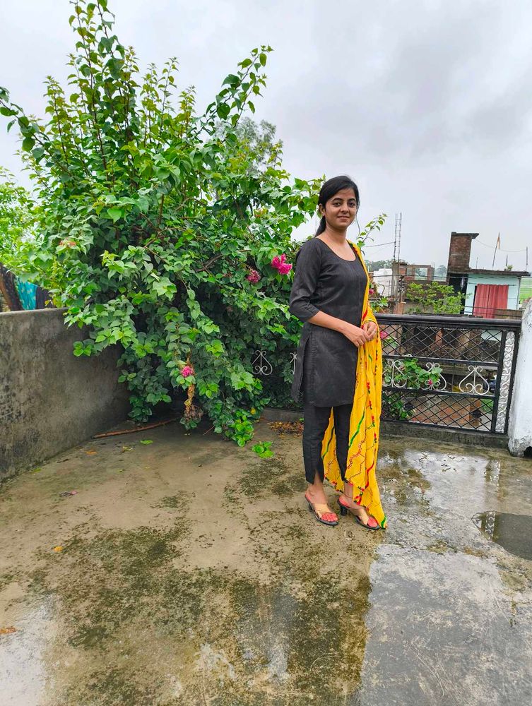 Black Kurti Set with Yellow Dupatta