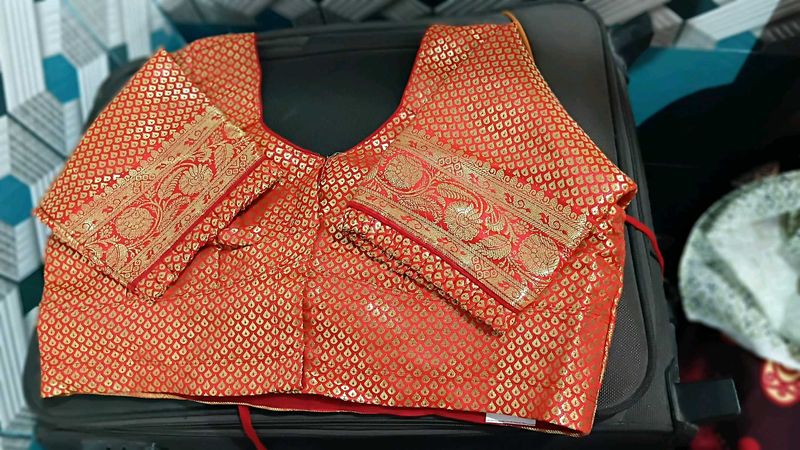Red &amp; Gold Embroidered Blouse