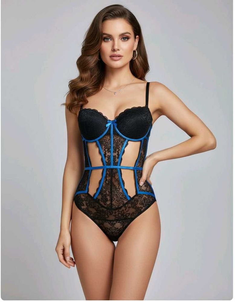 Black Lace Lingerie with Blue Accent