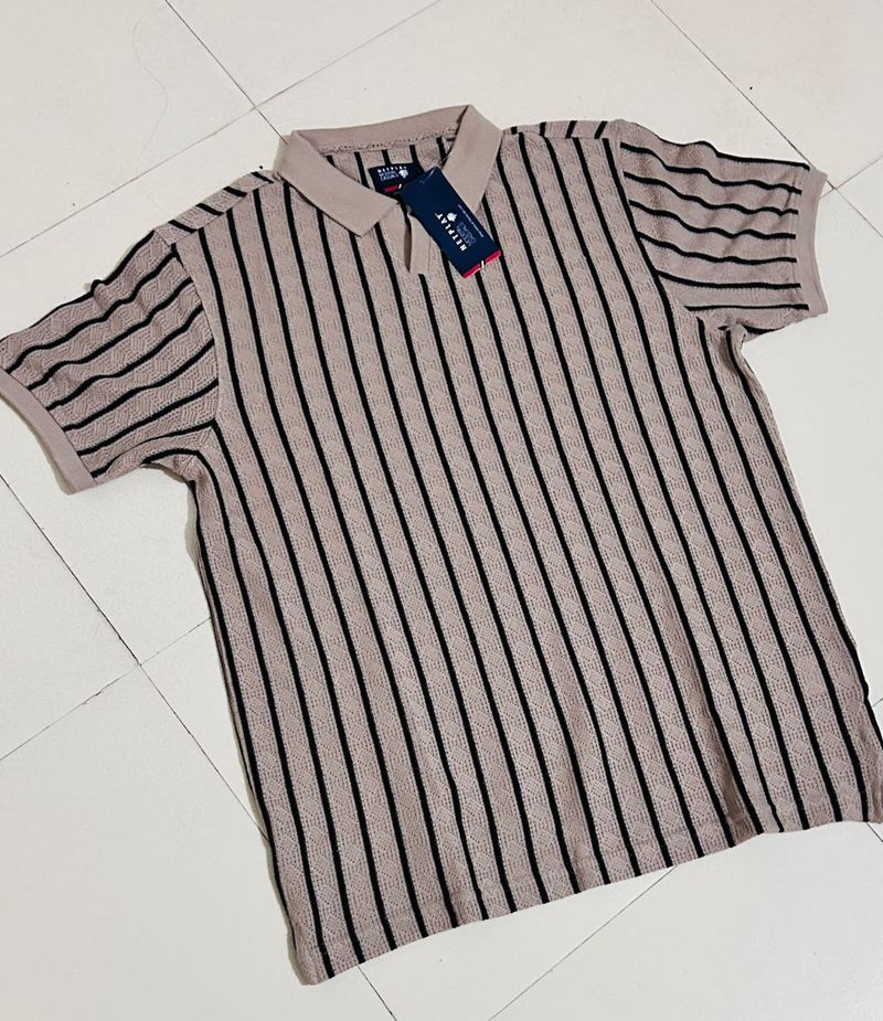 Men Striped Slim Fit Polo T-Shirt