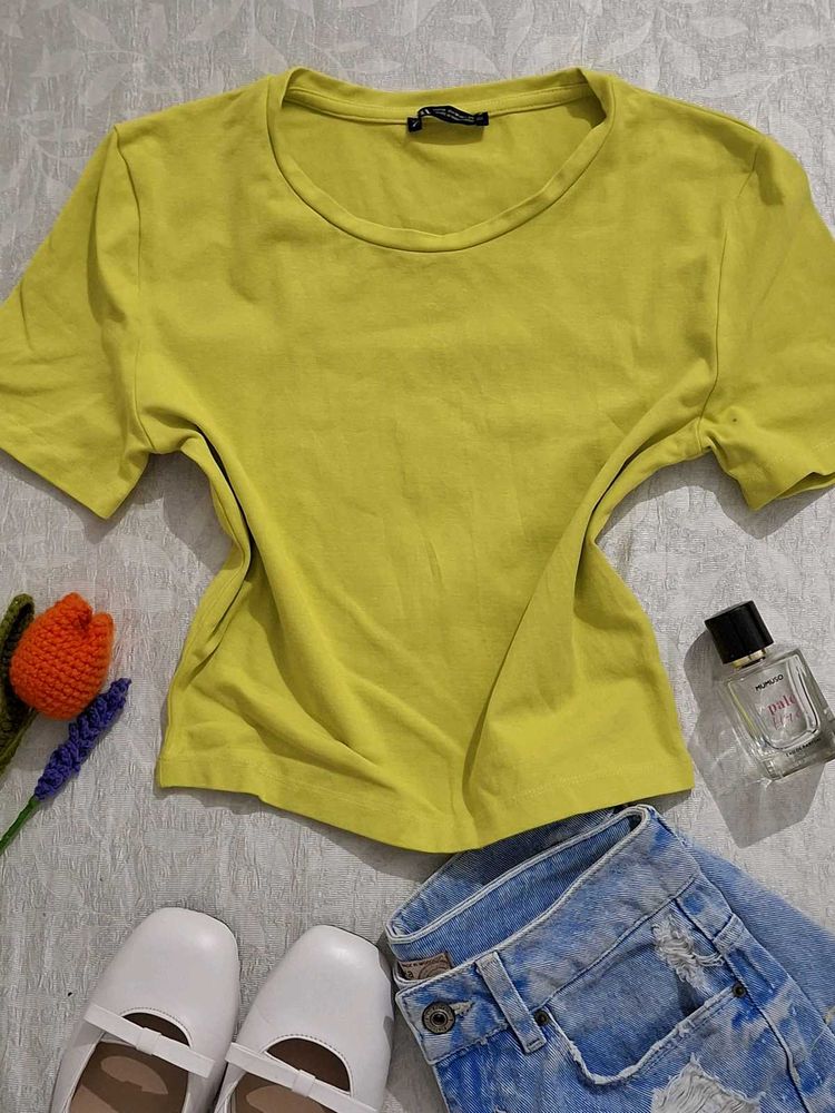 Zara Lime Green/neon Cropped Tee🩷