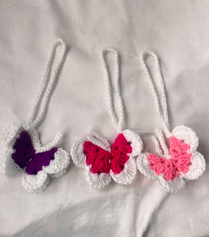 3 pcs of Crochet Butterfly keychain